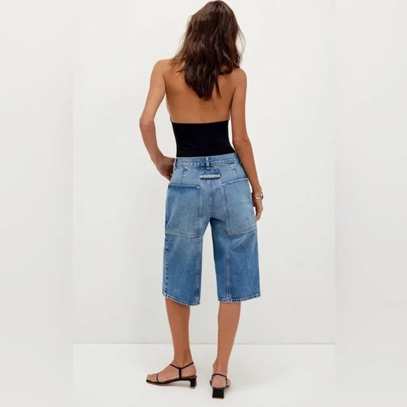 New! Free People Havasu Slouchy Low Rise Crop Utility Cargo Jean Shorts 27 - Picture 2 of 8